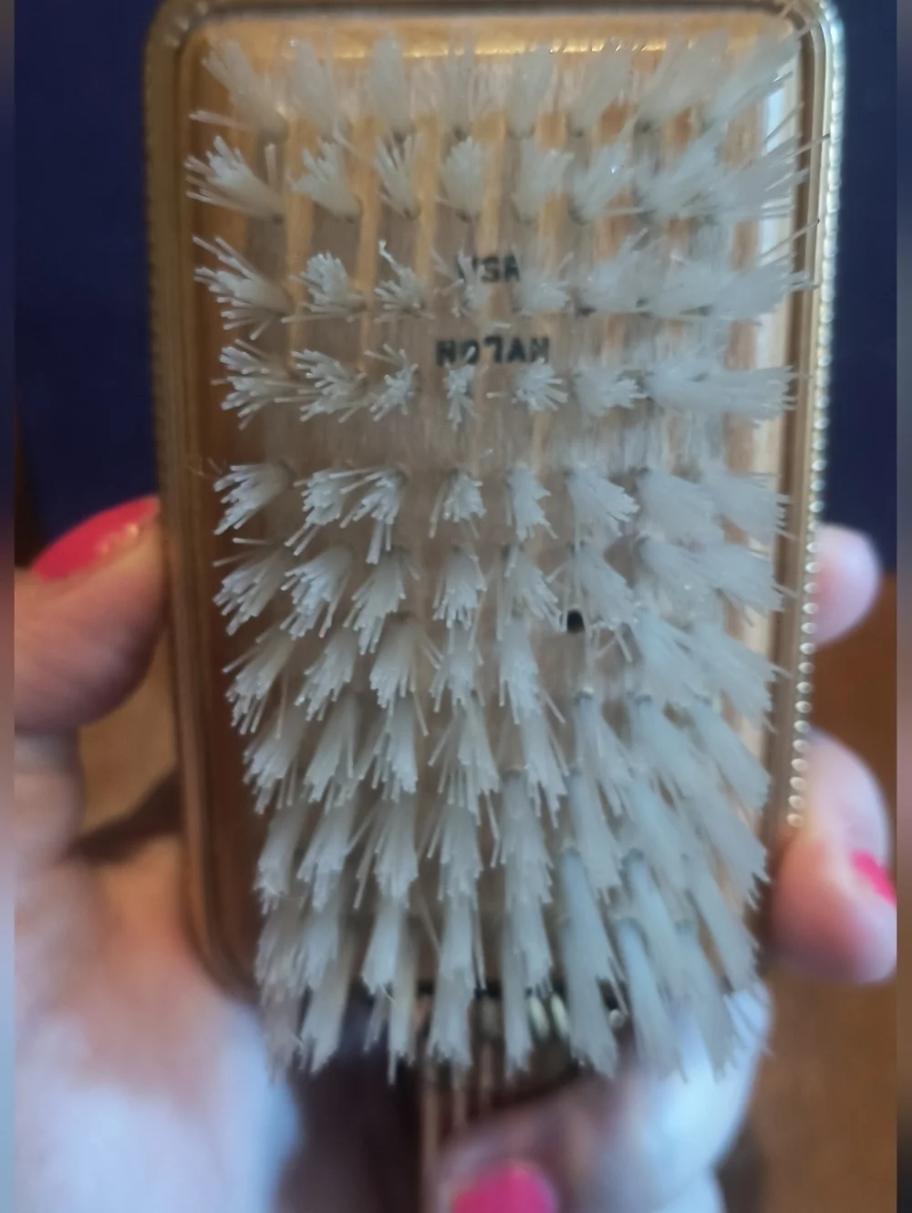 Vtg 1950s Hollywood Regency Gold Vanity Hair Brush Floral Brocade MidCent Decor